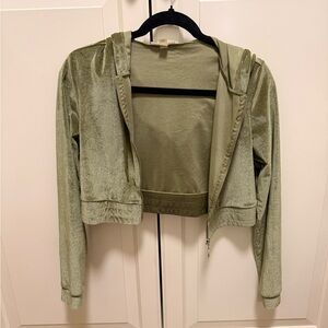 Derek Heart Light Olive Green Velour Hoodie